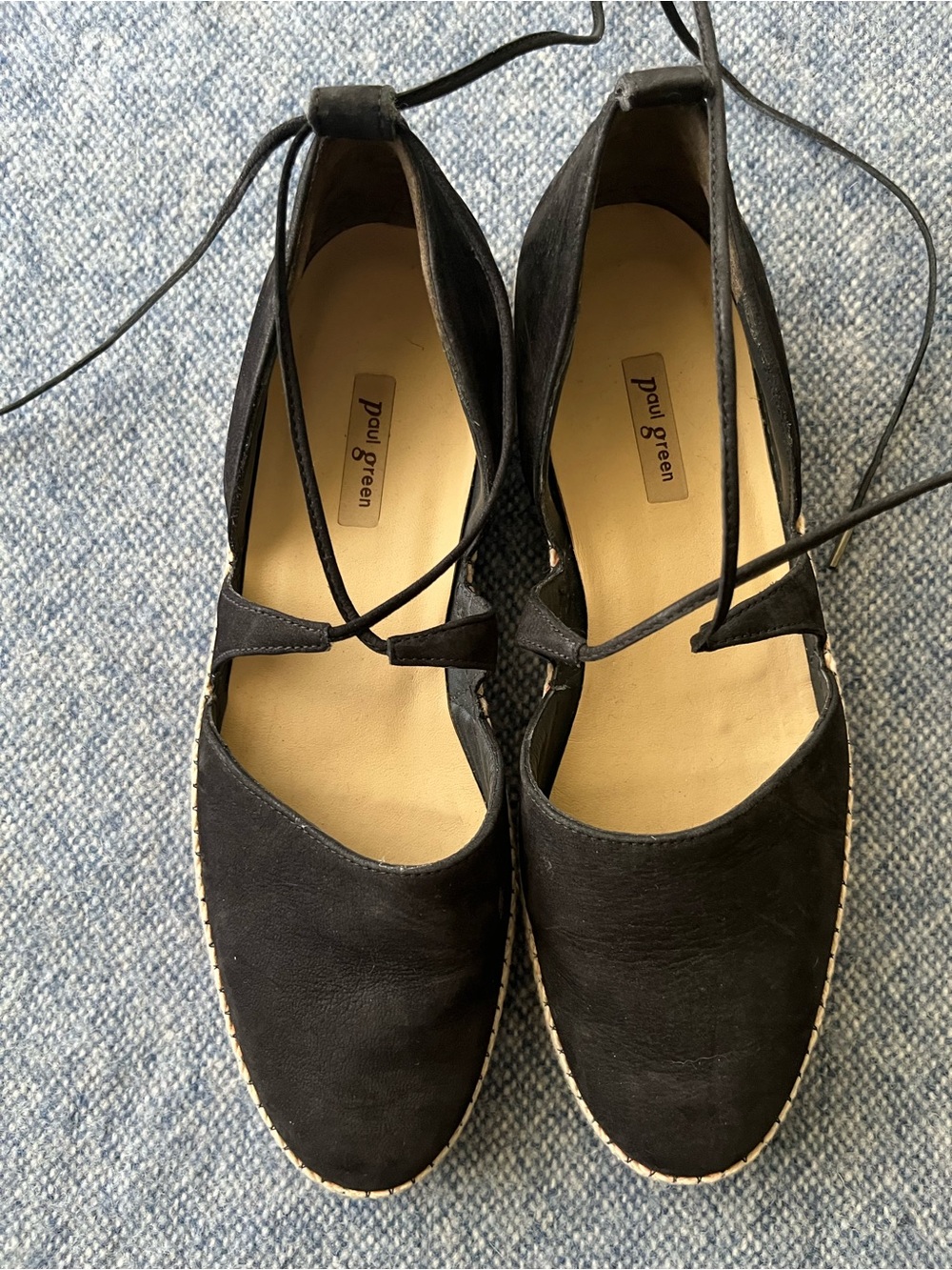 Paul Green Black Lace-Up Espadrille Flats